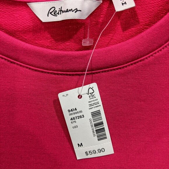 Reitmans Extended Sleeve Crew-Neck Midi Dress Split Hem Hot Pink | Size M - Picture 3 of 8